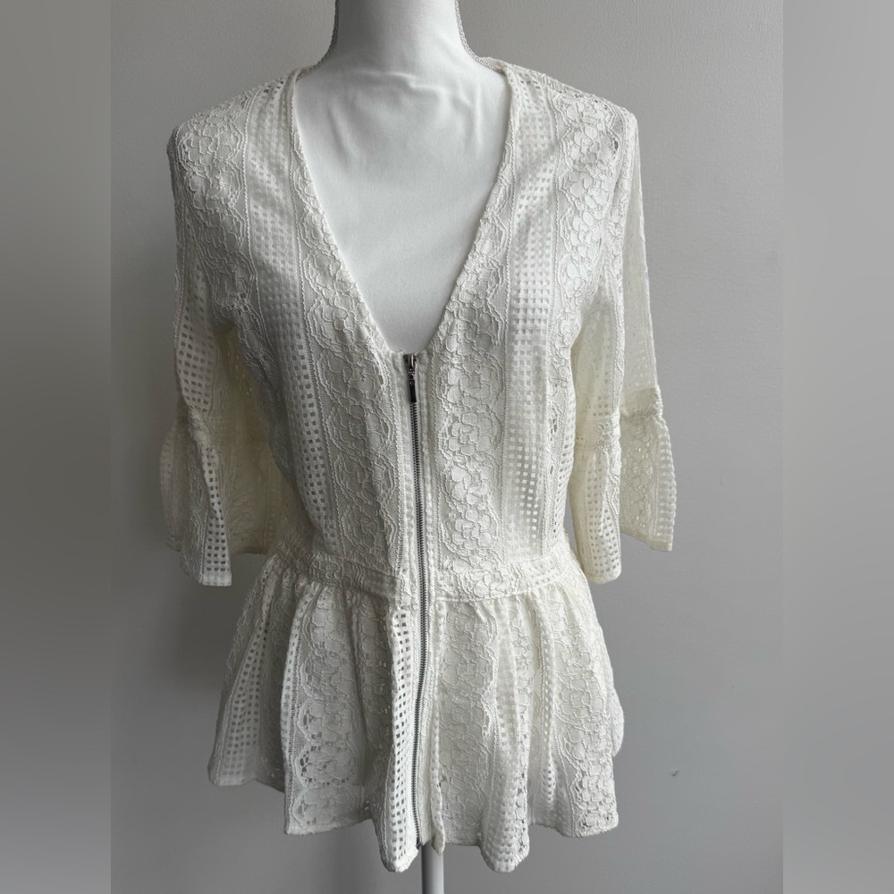VENUS Ivory Lace Top with Bell Sleeves and Zips